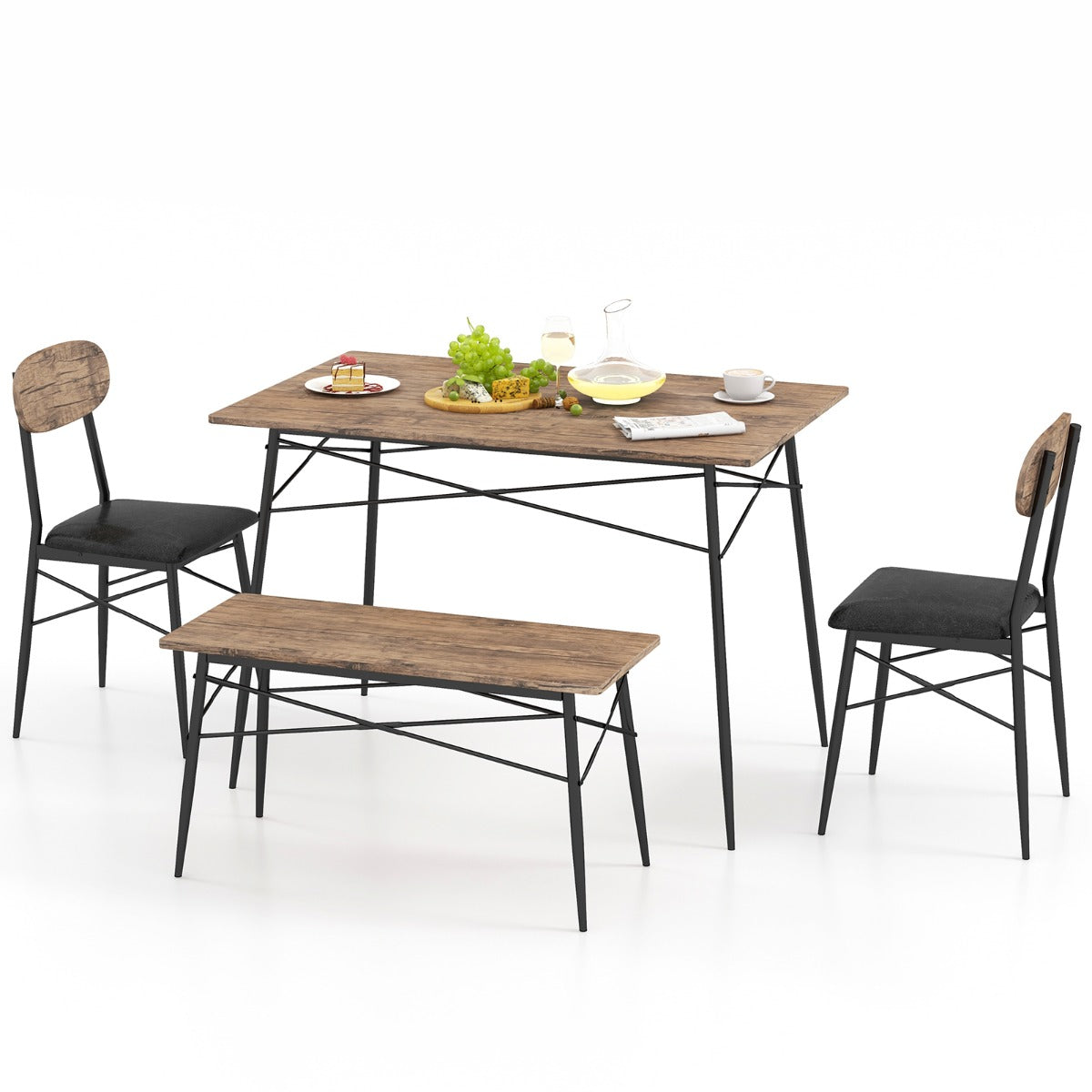 Costway 4 Piece Dining Table Set with Bench and 2 Chairs