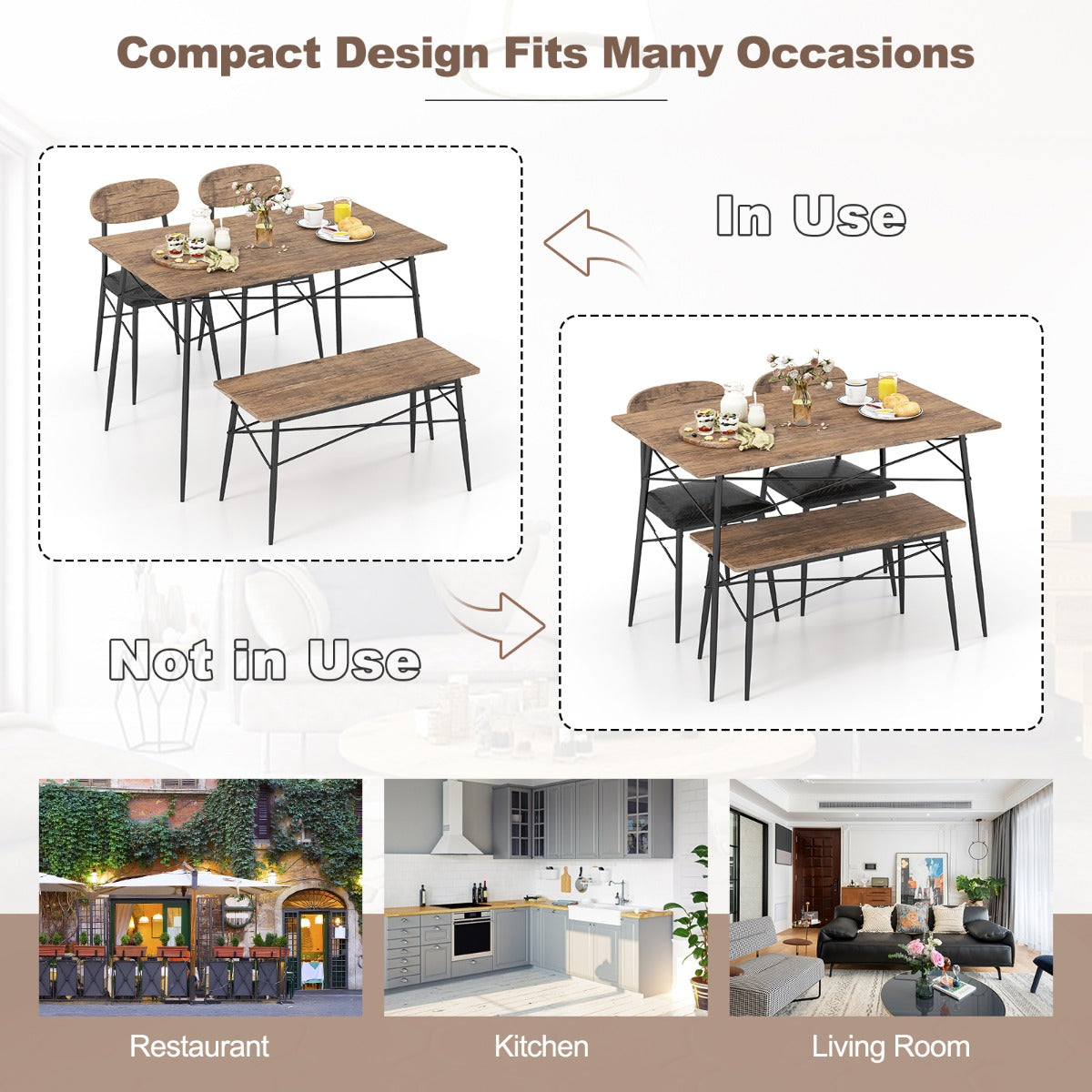 Costway 4 Piece Dining Table Set with Bench and 2 Chairs