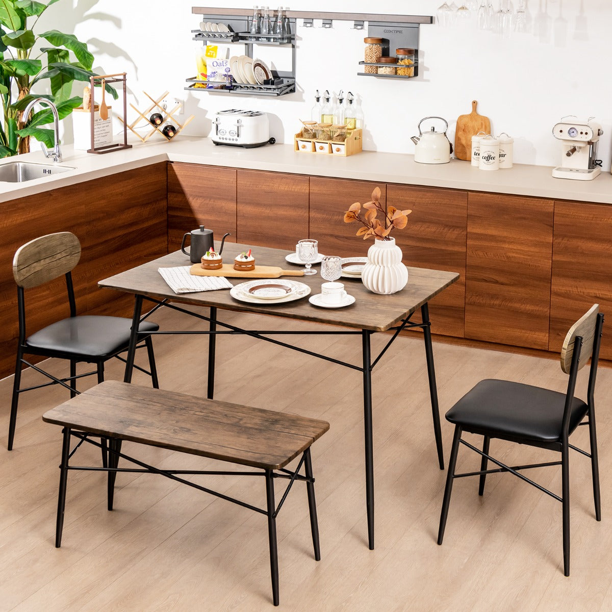 Costway 4 Piece Dining Table Set with Bench and 2 Chairs