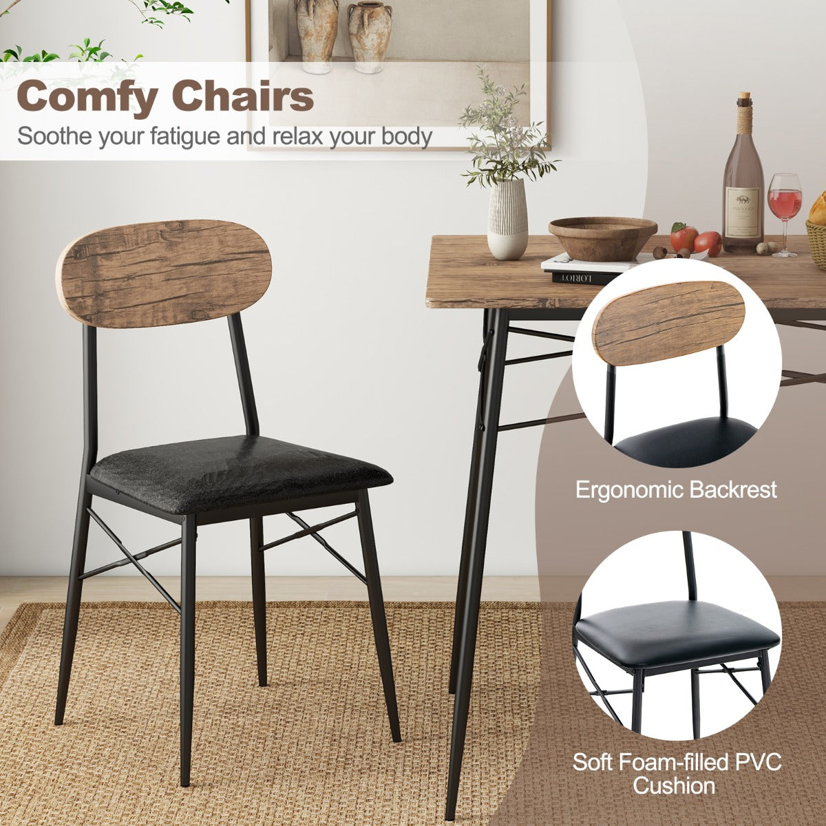 Costway 4 Piece Dining Table Set with Bench and 2 Chairs