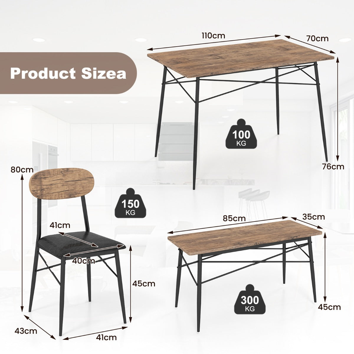 Costway 4 Piece Dining Table Set with Bench and 2 Chairs