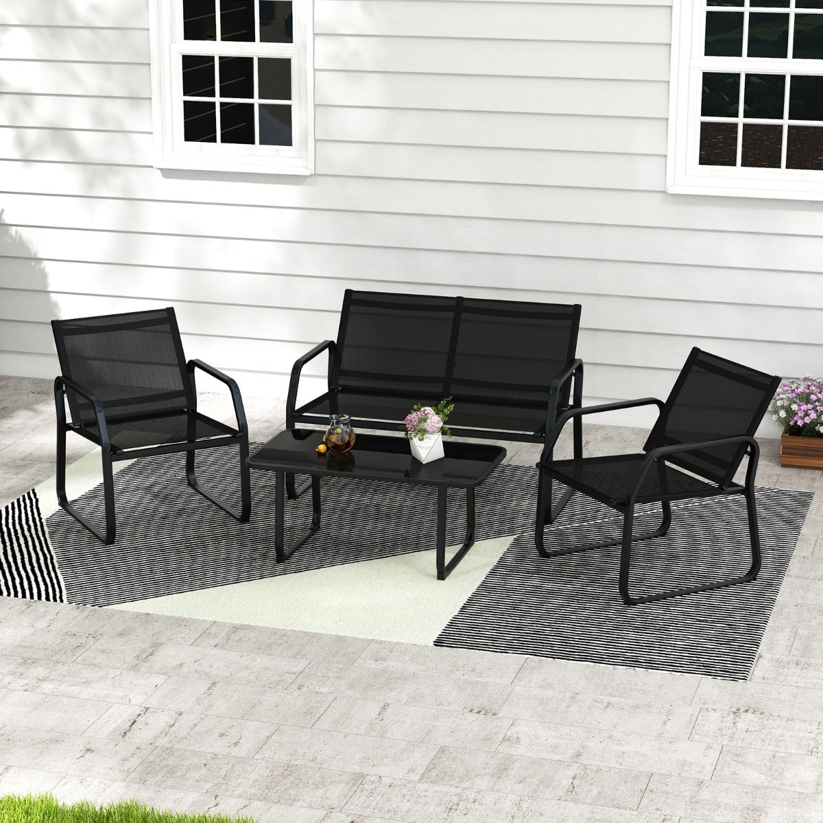 Quick-drying, breathable fabric seats resist fading and tearing during outdoor use