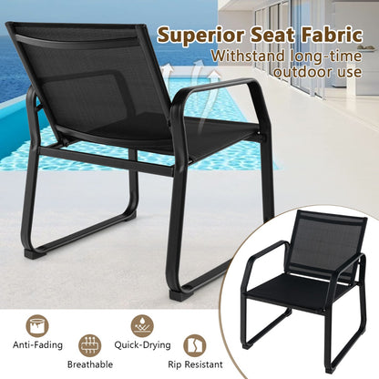 Costway 4 Pieces Patio Metal Conversation Set with Breathable Fabric Seat-Black