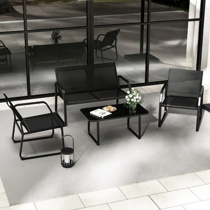 Costway 4 Pieces Patio Metal Conversation Set with Breathable Fabric Seat-Black