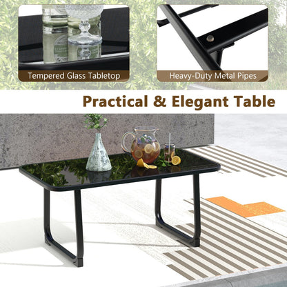 Costway 4 Pieces Patio Metal Conversation Set with Breathable Fabric Seat-Black