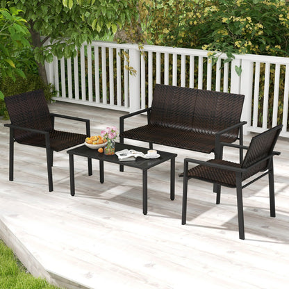 4 Pieces Patio Furniture Set for Small Space Balcony Poolside-Brown