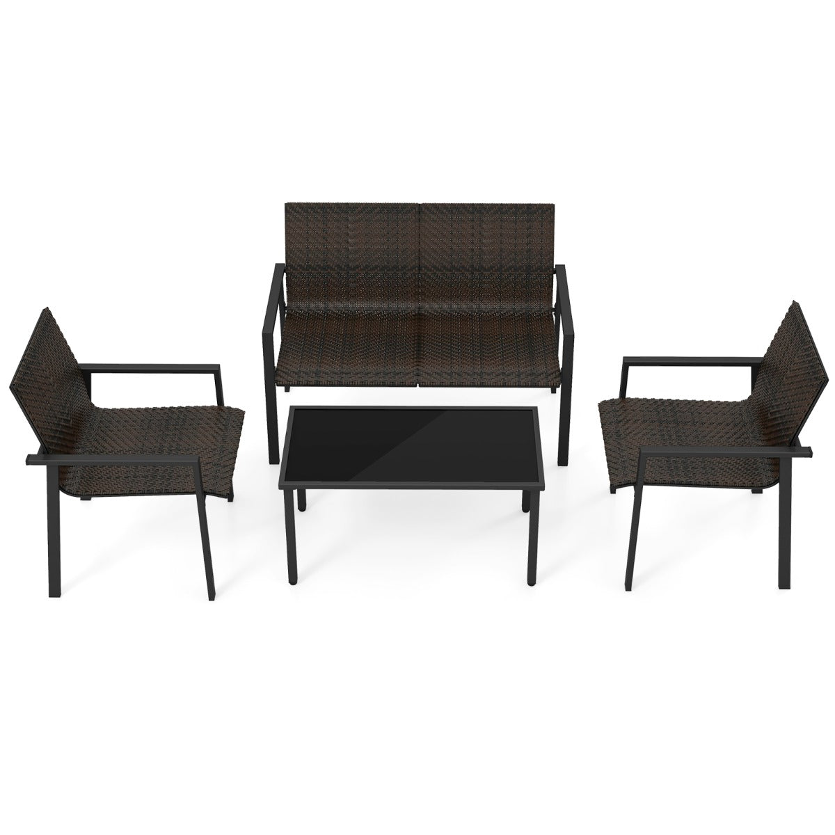 4 Pieces Patio Furniture Set for Small Space Balcony Poolside-Brown