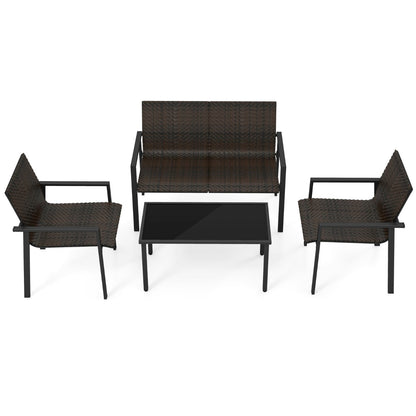 4 Pieces Patio Furniture Set for Small Space Balcony Poolside-Brown