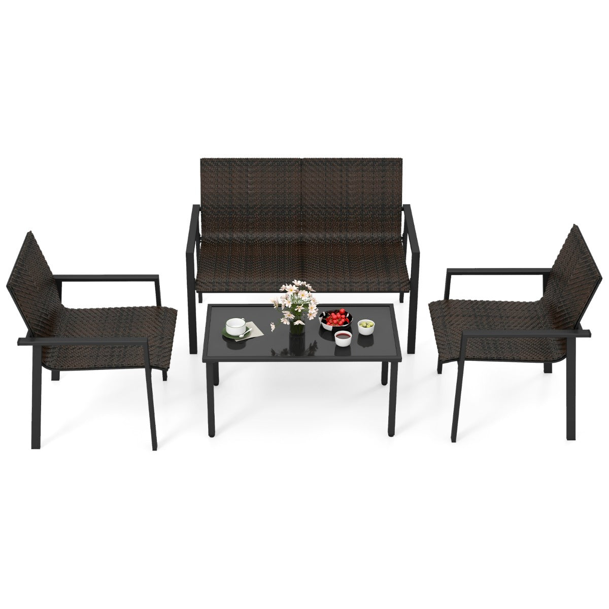 4 Pieces Patio Furniture Set for Small Space Balcony Poolside-Brown