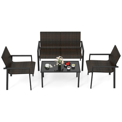 4 Pieces Patio Furniture Set for Small Space Balcony Poolside-Brown