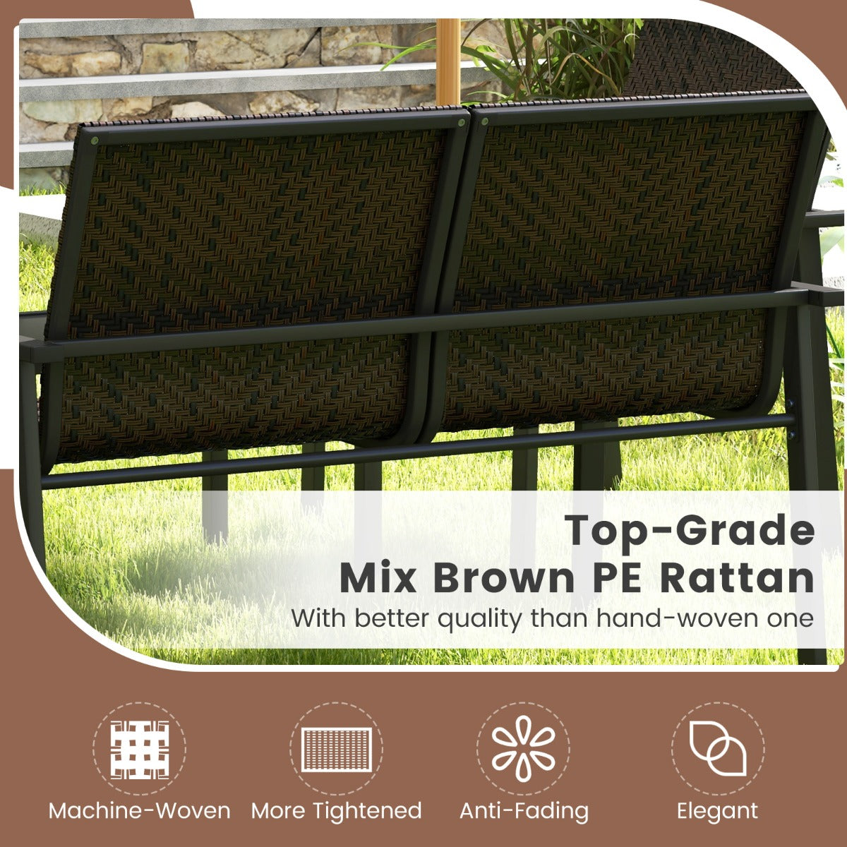 4 Pieces Patio Furniture Set for Small Space Balcony Poolside-Brown