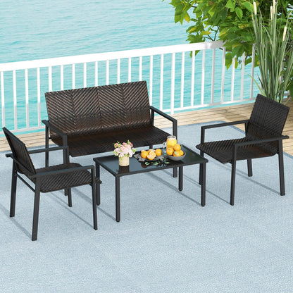 4 Pieces Patio Furniture Set for Small Space Balcony Poolside-Brown