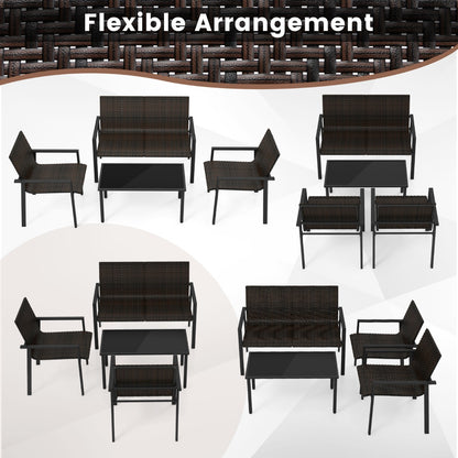 4 Pieces Patio Furniture Set for Small Space Balcony Poolside-Brown