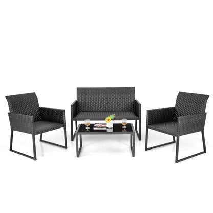 Costway 4 Pieces Wicker Patio Furniture Set with Quick-Drying Foam