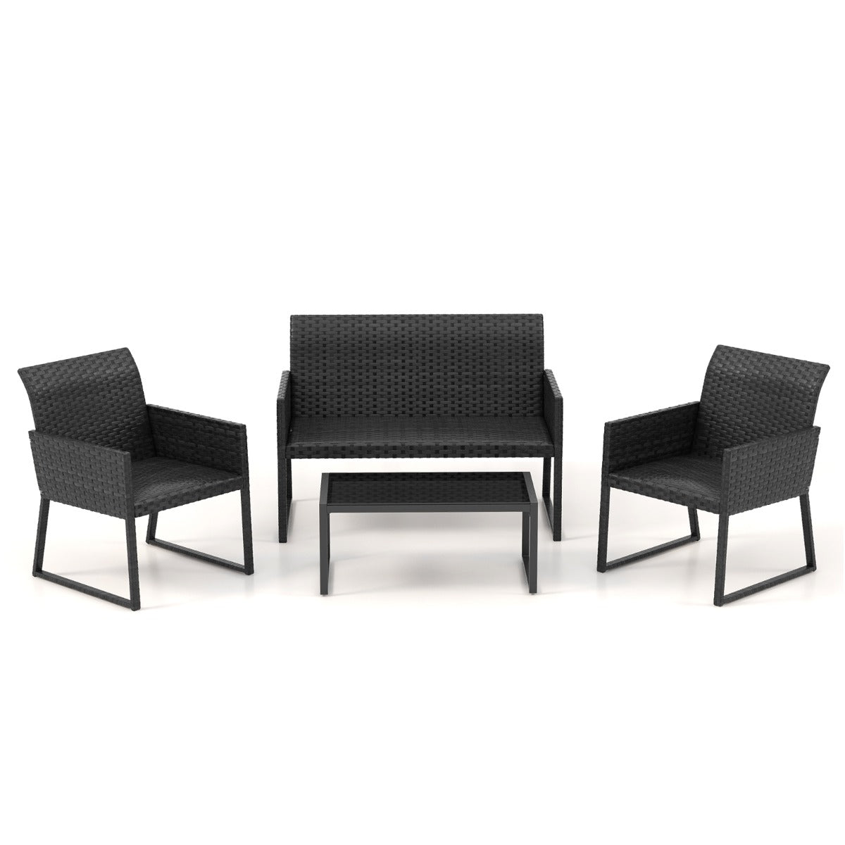 Costway 4 Pieces Wicker Patio Furniture Set with Quick-Drying Foam