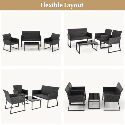 Costway 4 Pieces Wicker Patio Furniture Set with Quick-Drying Foam