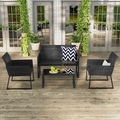 Costway 4 Pieces Wicker Patio Furniture Set with Quick-Drying Foam