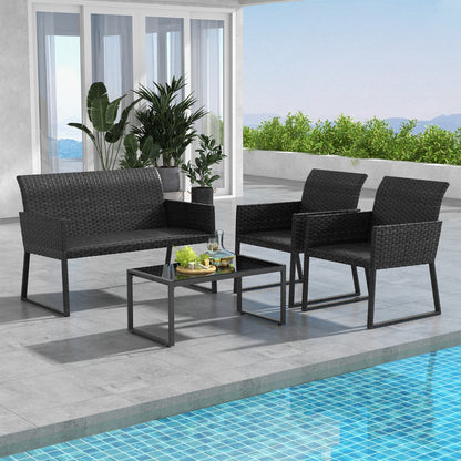 Costway 4 Pieces Wicker Patio Furniture Set with Quick-Drying Foam