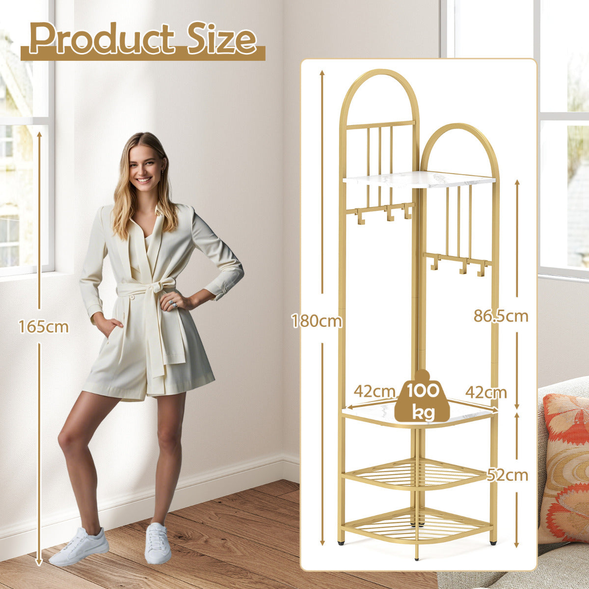 4-Tier Coat Rack with Shoe Storage Bench and 6 Removable Hooks-White