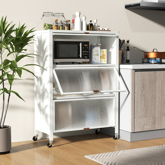 Costway 4-Tier Kitchen Bakers Rack Metal Microwave Stand with Flip Doors-White