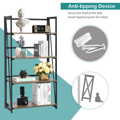 Costway 4-Tier No-Assembly Wood Folding Bookshelf