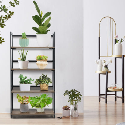 Costway 4-Tier No-Assembly Wood Folding Bookshelf