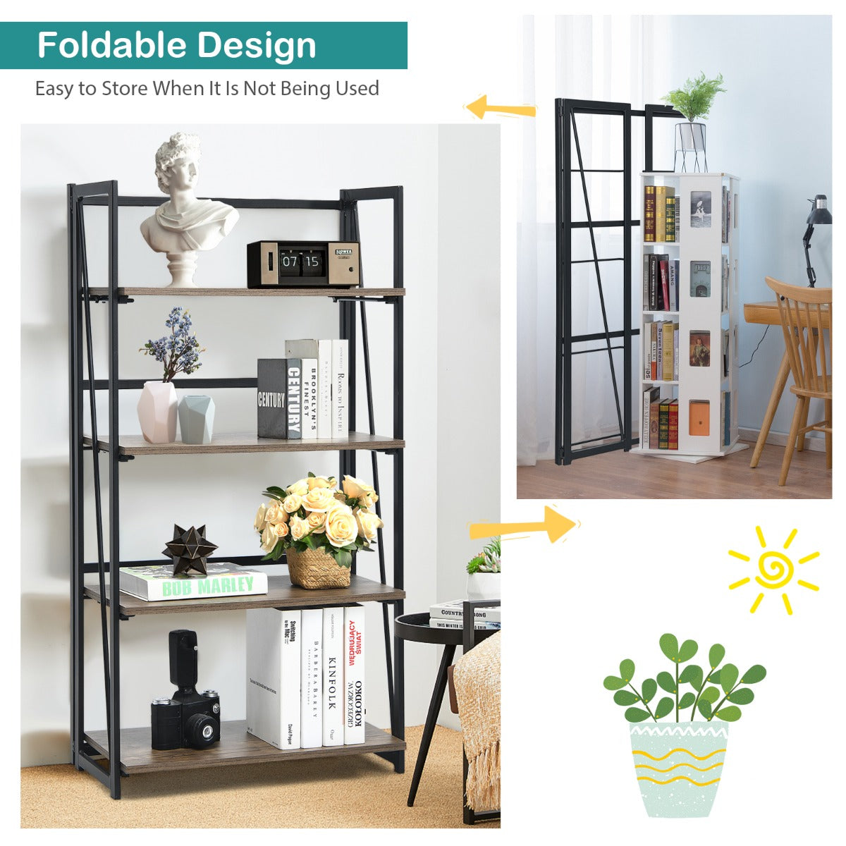 Smooth coated surface makes the folding storage shelf easy to clean and maintain