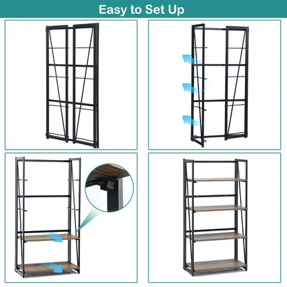 Costway 4-Tier No-Assembly Wood Folding Bookshelf