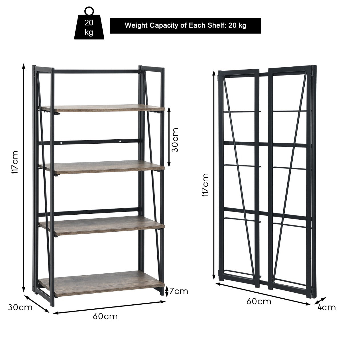 Four-tier folding bookshelf with spacious shelves for books plants decorations and storage