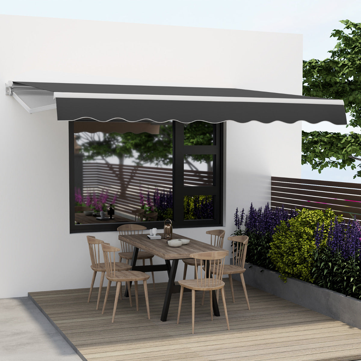 4 x 2.5 m Patio Sunshade Shelter with Manual Hand Crank and Heavy-Duty Aluminum Frame-Grey