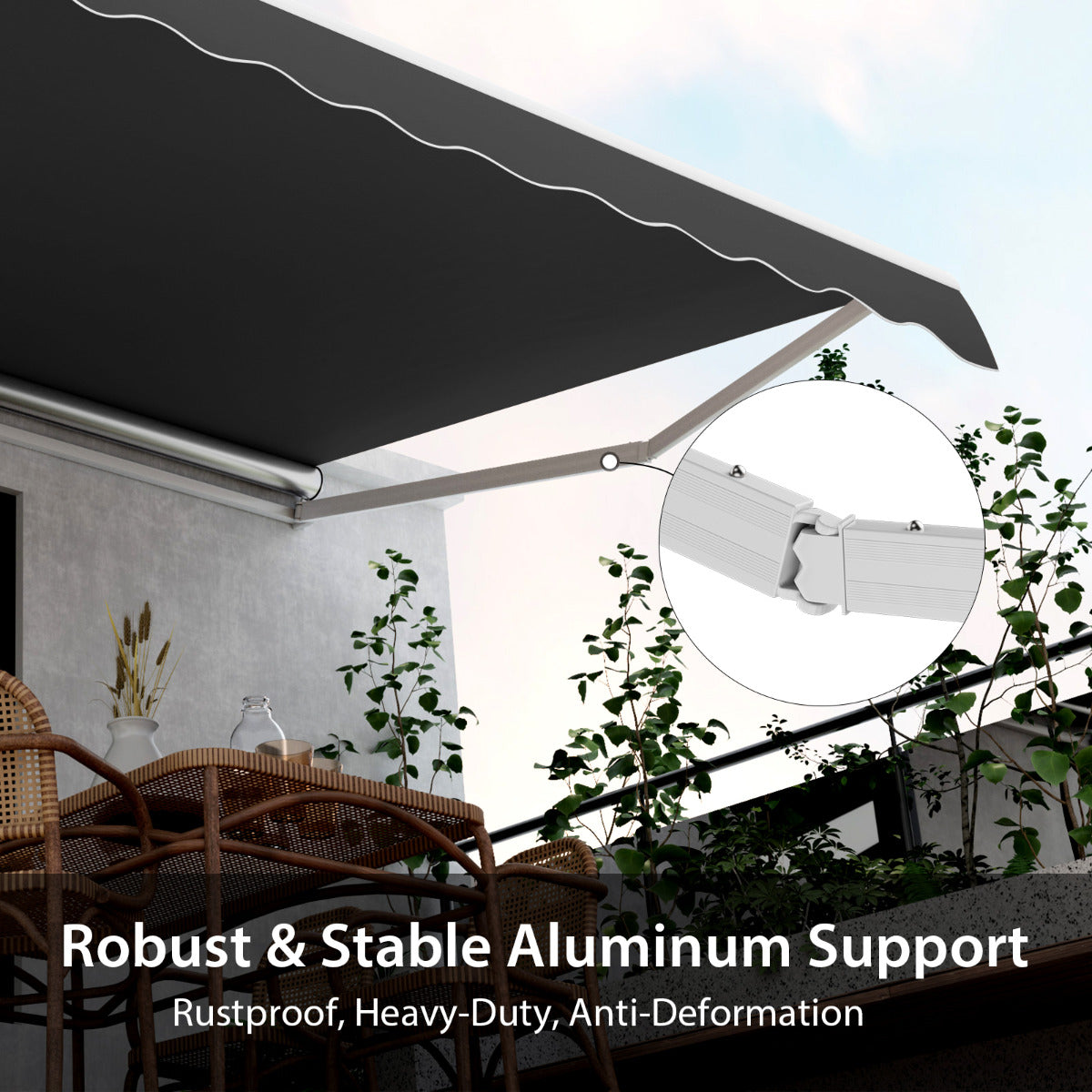 4 x 2.5 m Patio Sunshade Shelter with Manual Hand Crank and Heavy-Duty Aluminum Frame-Grey