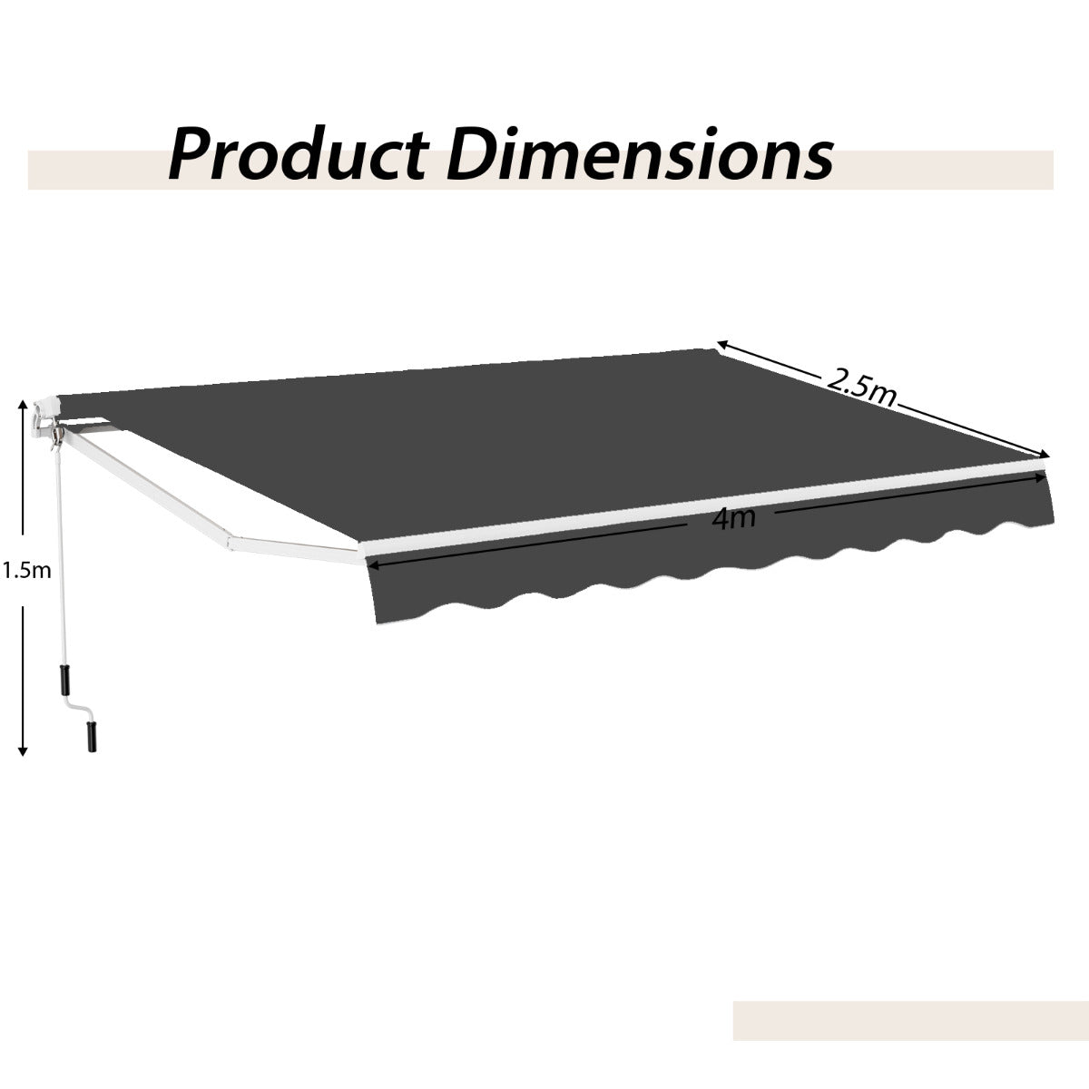 4 x 2.5 m Patio Sunshade Shelter with Manual Hand Crank and Heavy-Duty Aluminum Frame-Grey