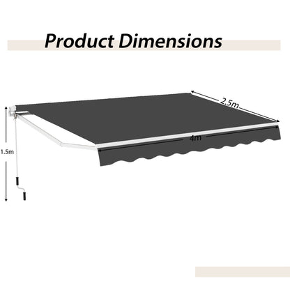4 x 2.5 m Patio Sunshade Shelter with Manual Hand Crank and Heavy-Duty Aluminum Frame-Grey