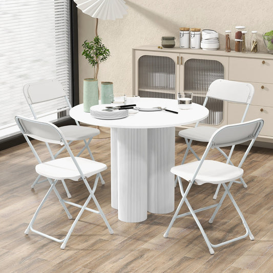 Costway 4 Pack Metal Folding Chairs with Back for Home Office Wedding Patio-White-4 Packs