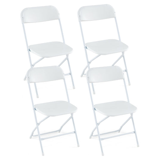 Costway 4 Pack Metal Folding Chairs with Back for Home Office Wedding Patio-White-4 Packs