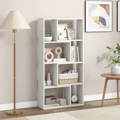 Costway 4-Tier Geometric Bookshelf with 8-Cube Storage Organizer-White