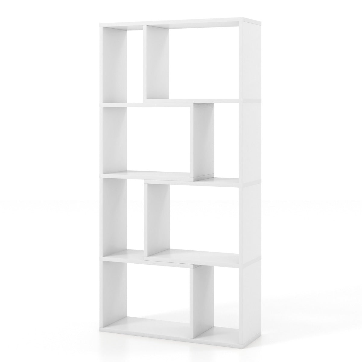 Costway 4-Tier Geometric Bookshelf with 8-Cube Storage Organizer-White