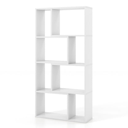 Costway 4-Tier Geometric Bookshelf with 8-Cube Storage Organizer-White