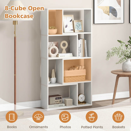 Costway 4-Tier Geometric Bookshelf with 8-Cube Storage Organizer-White