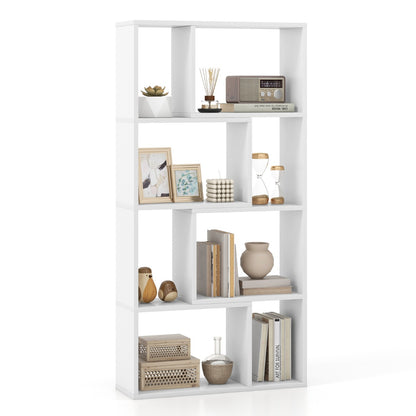 Costway 4-Tier Geometric Bookshelf with 8-Cube Storage Organizer-White