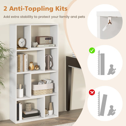 Costway 4-Tier Geometric Bookshelf with 8-Cube Storage Organizer-White