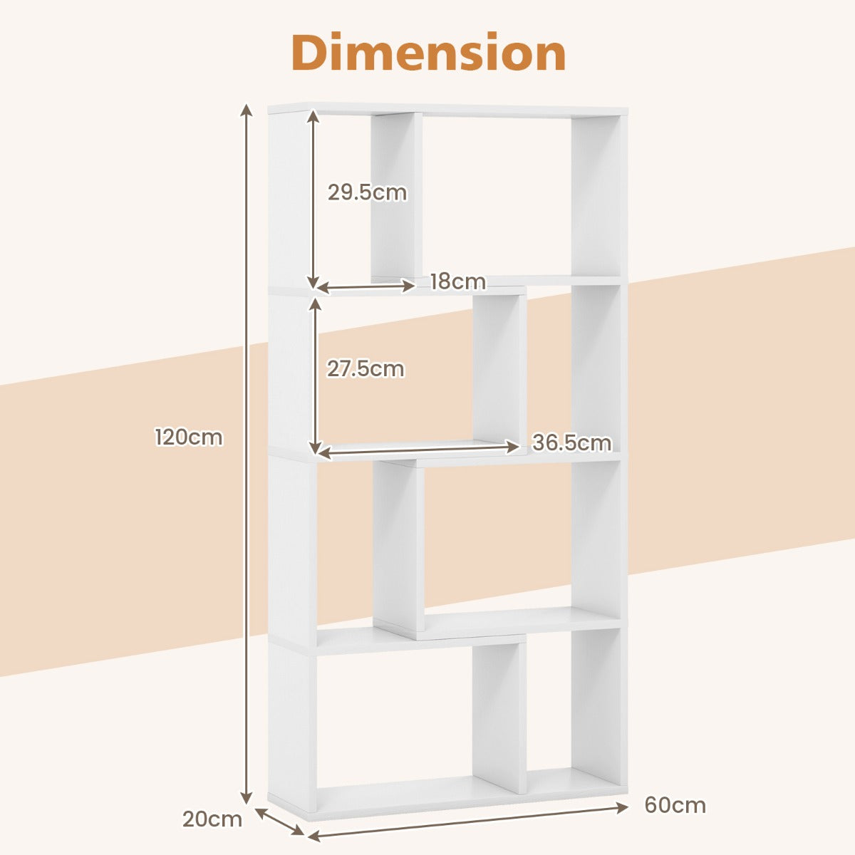 Costway 4-Tier Geometric Bookshelf with 8-Cube Storage Organizer-White