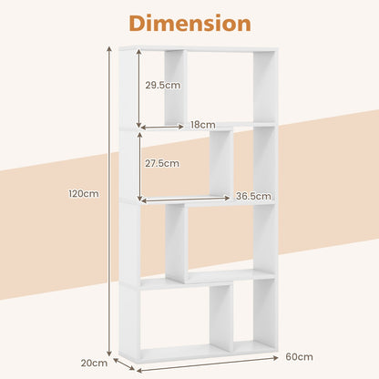 Costway 4-Tier Geometric Bookshelf with 8-Cube Storage Organizer-White