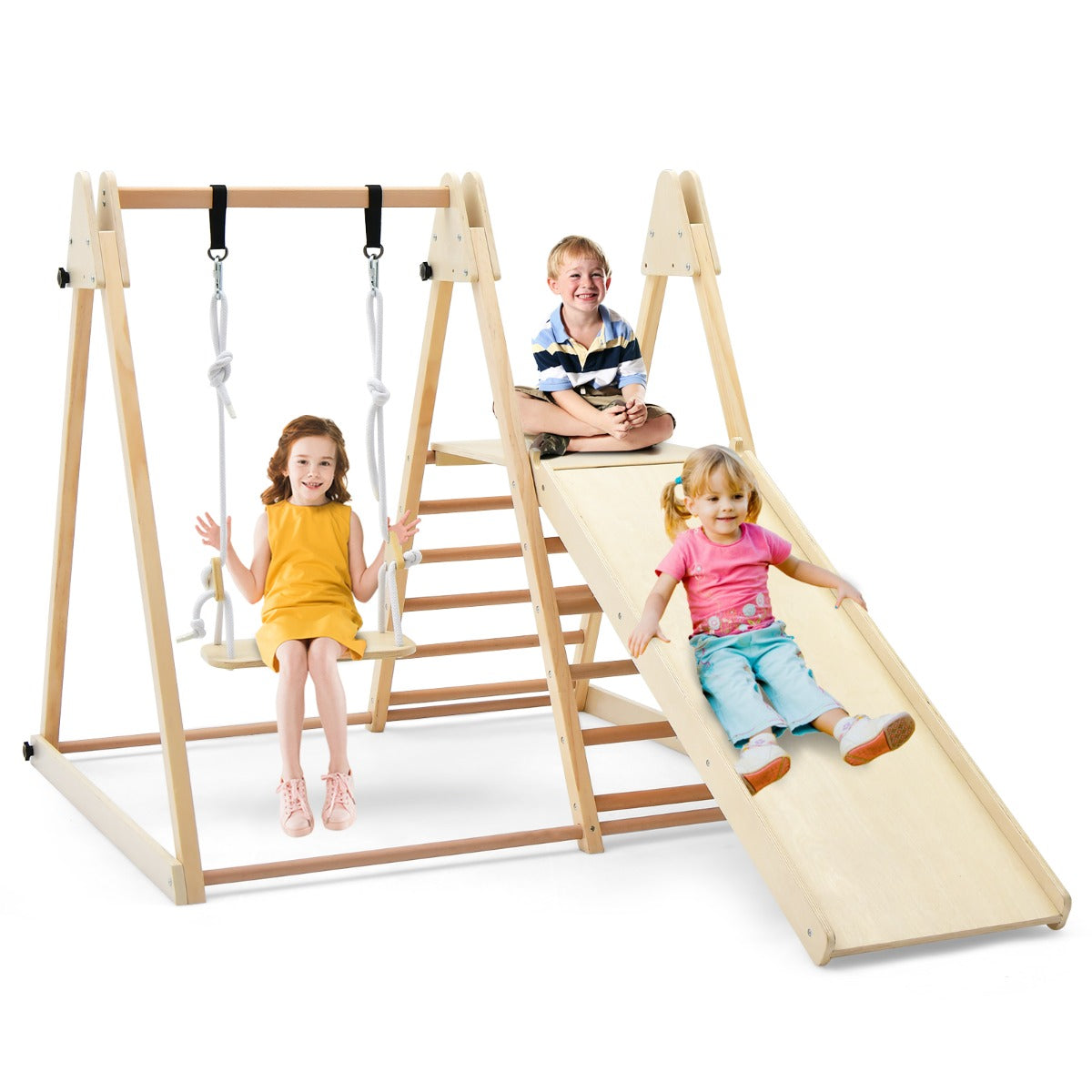 5-in-1 Indoor Jungle Gym with Fun Slide and Adjustable Swing