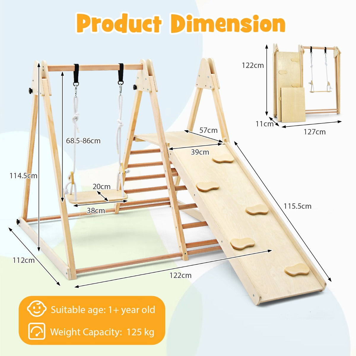 5-in-1 Indoor Jungle Gym with Fun Slide and Adjustable Swing