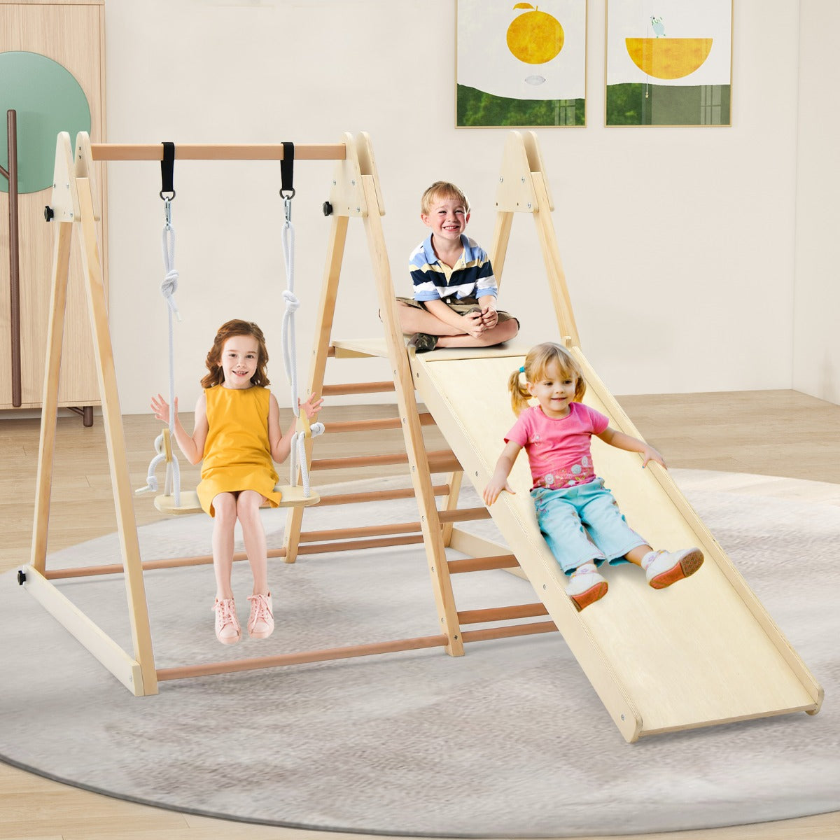 5-in-1 Indoor Jungle Gym with Fun Slide and Adjustable Swing