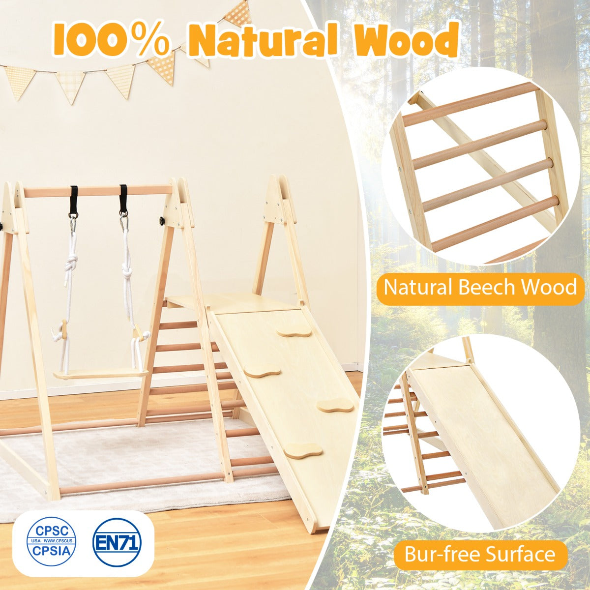 5-in-1 Indoor Jungle Gym with Fun Slide and Adjustable Swing