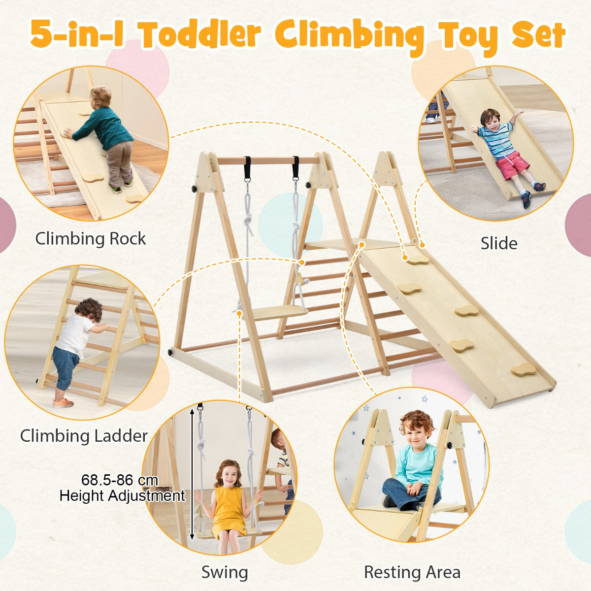 5-in-1 Indoor Jungle Gym with Fun Slide and Adjustable Swing