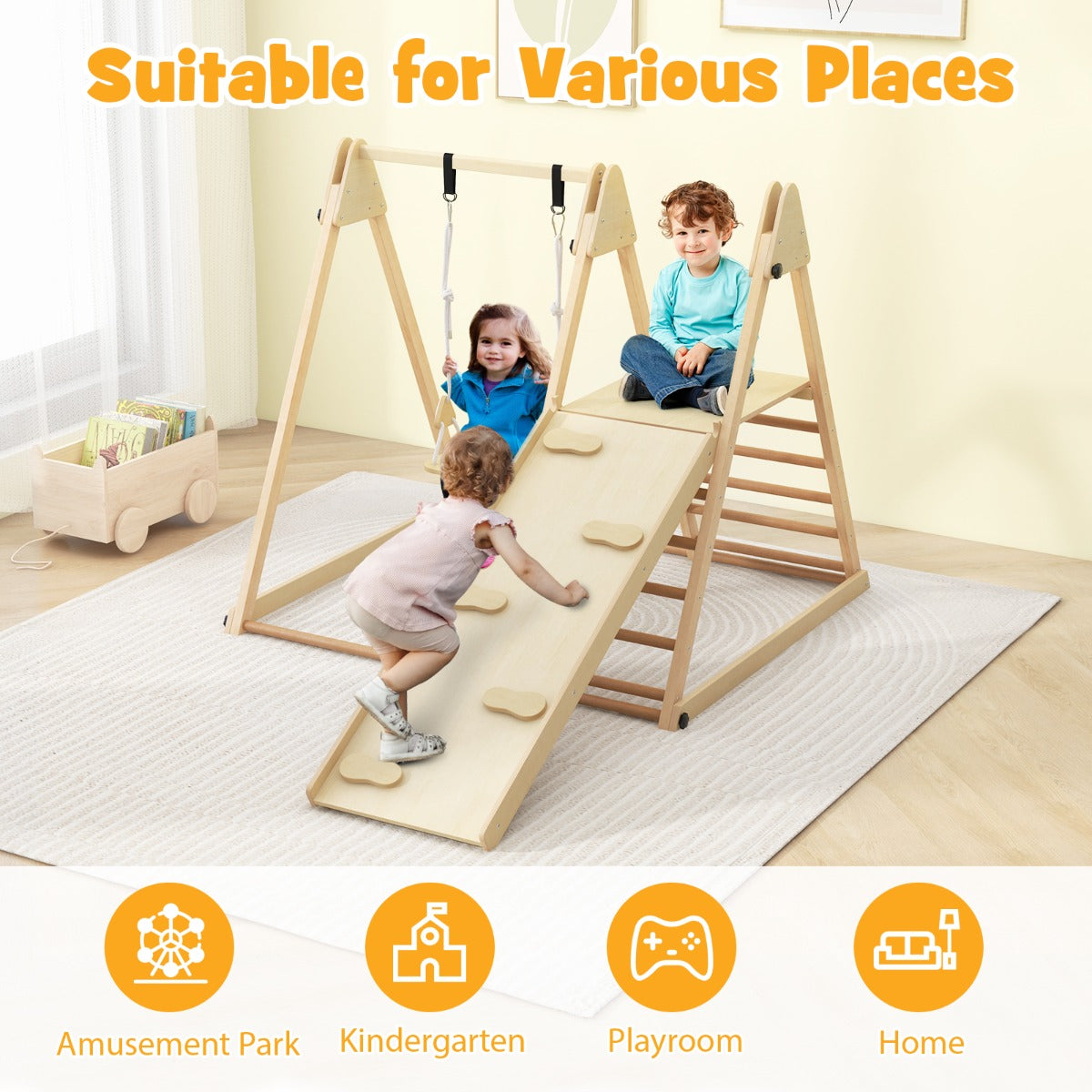 5-in-1 Indoor Jungle Gym with Fun Slide and Adjustable Swing