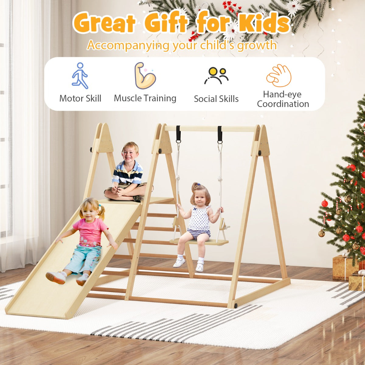 5-in-1 Indoor Jungle Gym with Fun Slide and Adjustable Swing